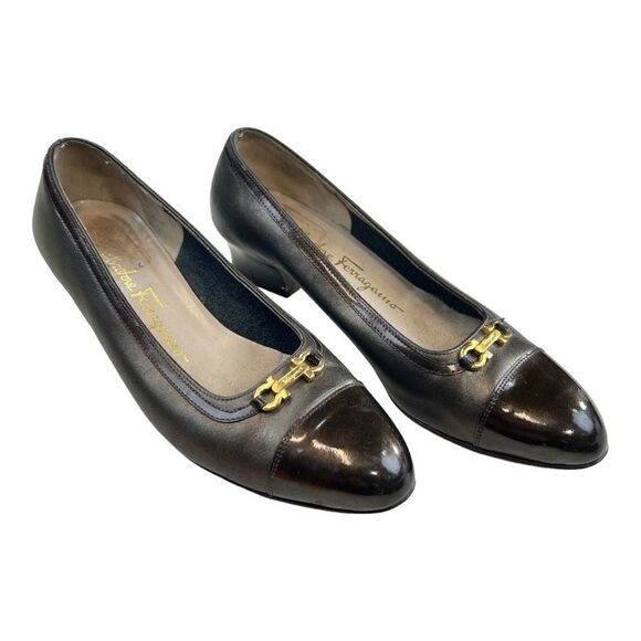 Salvatore Ferragamo Women's Cap Toe Horsebit Block Kitten Heels brown - Picture 1 of 7
